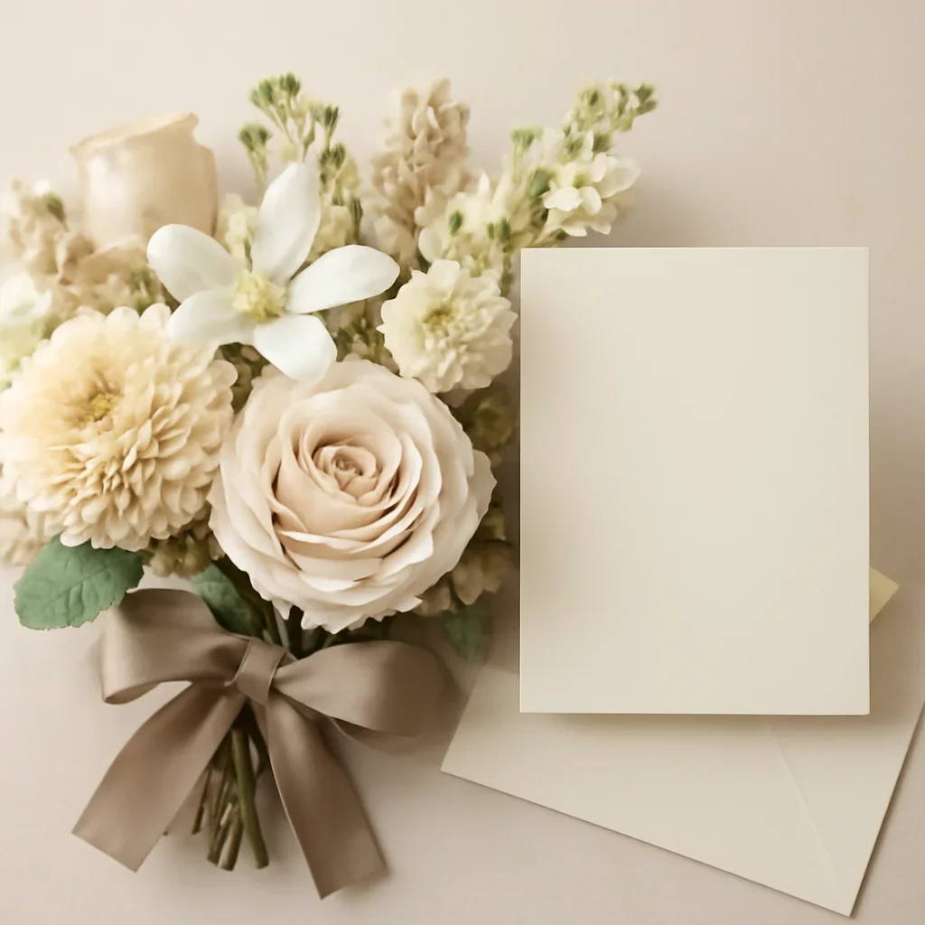 Supporting floral arrangement for custom message cards