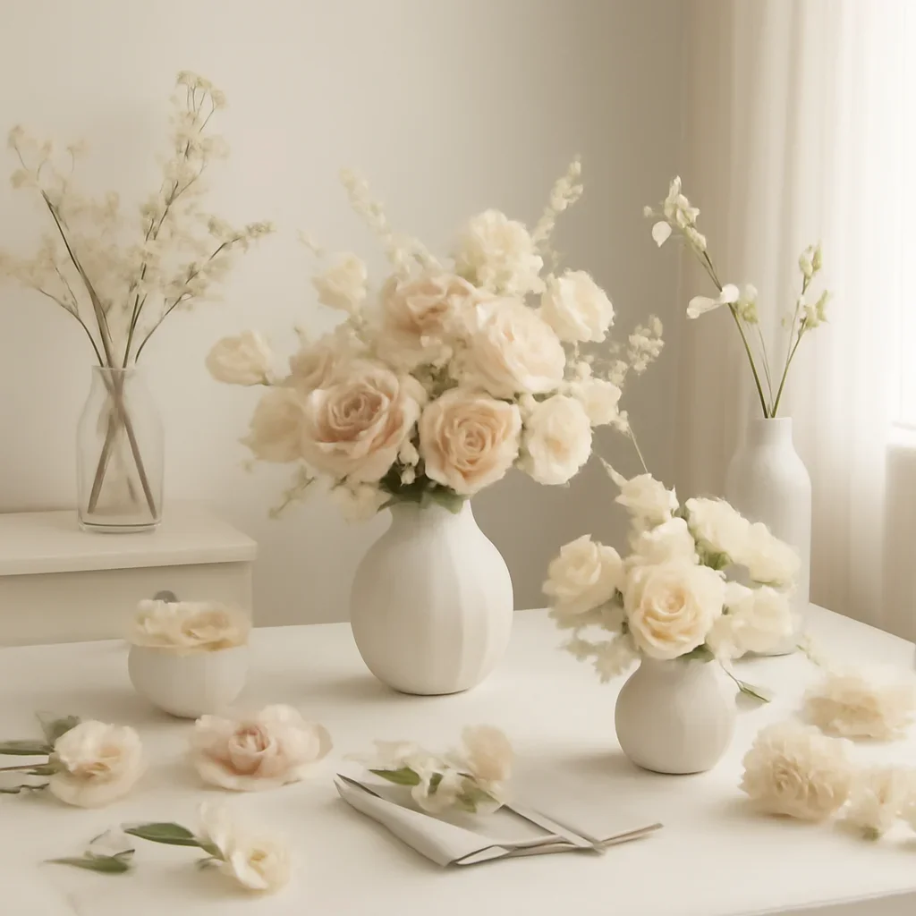 Elegant florist workspace and blooms for home